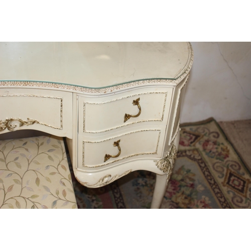 68 - QUEEN ANNE STYLE DRESSING TABLE, MIRROR, STOOL AND SMALL CHEST OF DRAWERS