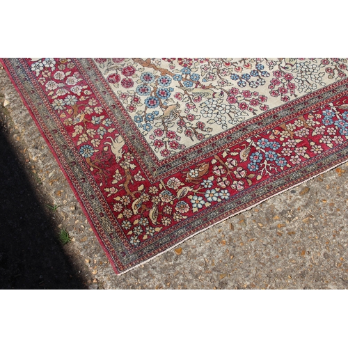 244 - VINTAGE RUG EMBROIDERED WITH GAME 
137 X 127CM