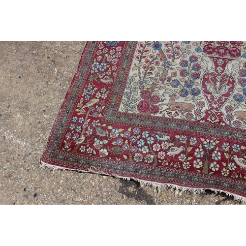 244 - VINTAGE RUG EMBROIDERED WITH GAME 
137 X 127CM