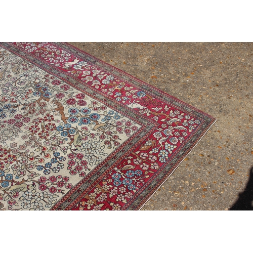 244 - VINTAGE RUG EMBROIDERED WITH GAME 
137 X 127CM