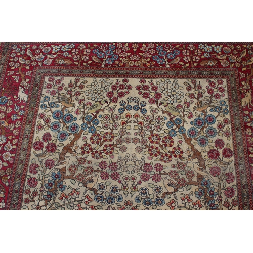 244 - VINTAGE RUG EMBROIDERED WITH GAME 
137 X 127CM