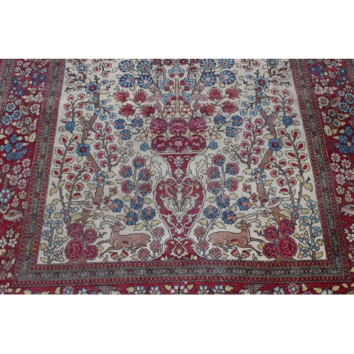 244 - VINTAGE RUG EMBROIDERED WITH GAME 
137 X 127CM