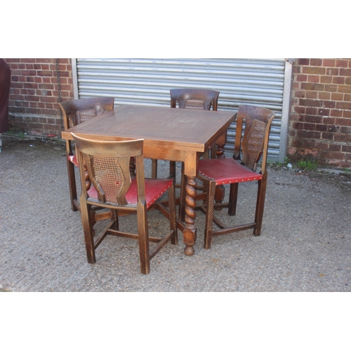 73 - VINTAGE BARLEY TWIST EXTENDING TABLE AND CHAIRS 
148 X 90 X 75CM