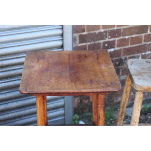 82 - VINTAGE PINE TABLE,STOOL and MILKING STOOL 
42 X 78CM