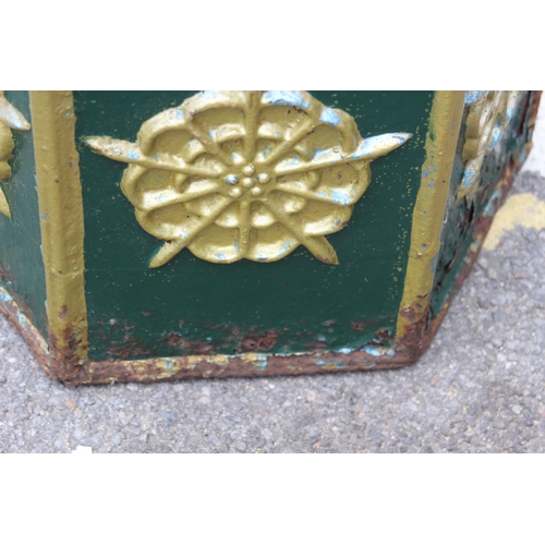 145 - OLD VINTAGE CAST IRON GARDEN PLANTER WITH TUDOR ROSE RELIEF DETAIL 
40 X 40CM