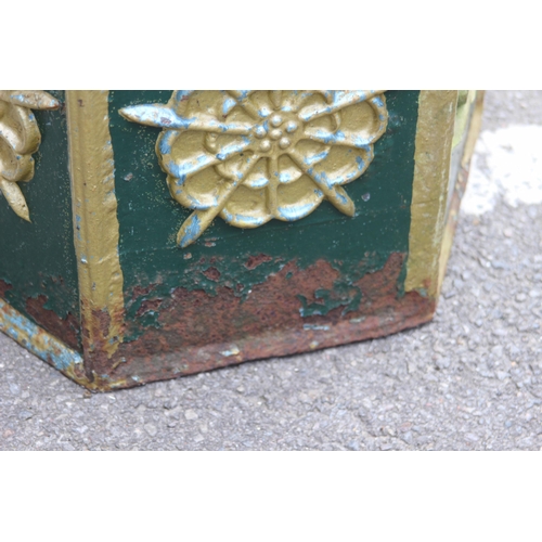 145 - OLD VINTAGE CAST IRON GARDEN PLANTER WITH TUDOR ROSE RELIEF DETAIL 
40 X 40CM