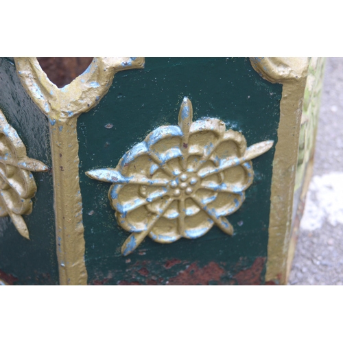 145 - OLD VINTAGE CAST IRON GARDEN PLANTER WITH TUDOR ROSE RELIEF DETAIL 
40 X 40CM