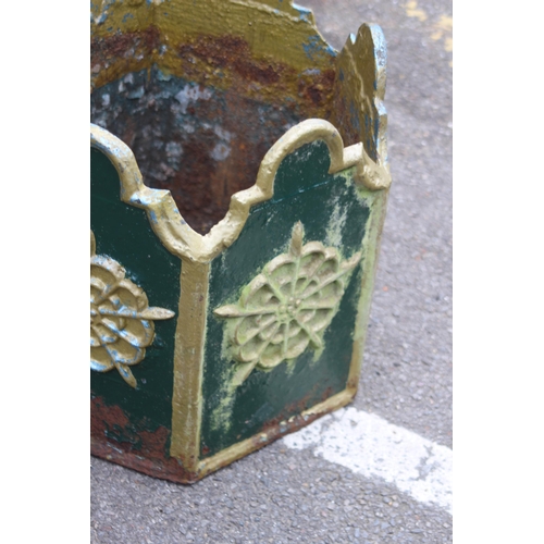 145 - OLD VINTAGE CAST IRON GARDEN PLANTER WITH TUDOR ROSE RELIEF DETAIL 
40 X 40CM