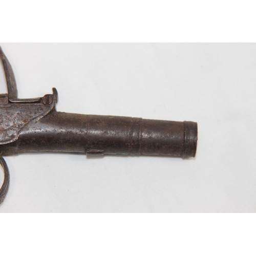 877 - ANTIQUE SEGALAS LONDON FLINT LOCK PISTOL - NEEDS RESTORATION 
16CM