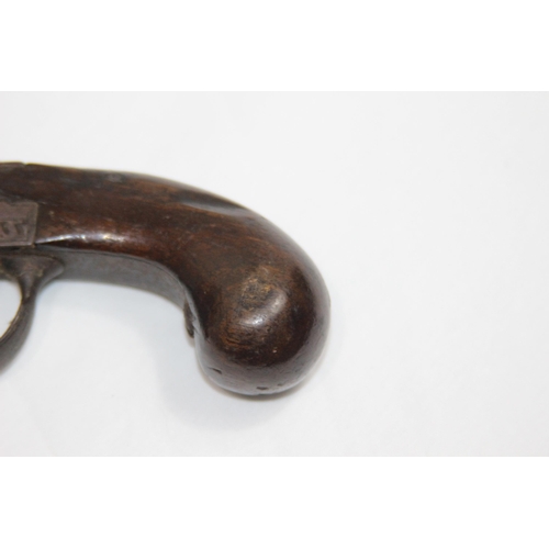 877 - ANTIQUE SEGALAS LONDON FLINT LOCK PISTOL - NEEDS RESTORATION 
16CM