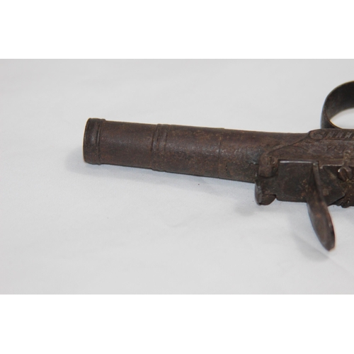 877 - ANTIQUE SEGALAS LONDON FLINT LOCK PISTOL - NEEDS RESTORATION 
16CM