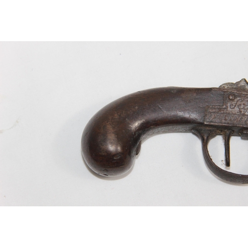 877 - ANTIQUE SEGALAS LONDON FLINT LOCK PISTOL - NEEDS RESTORATION 
16CM