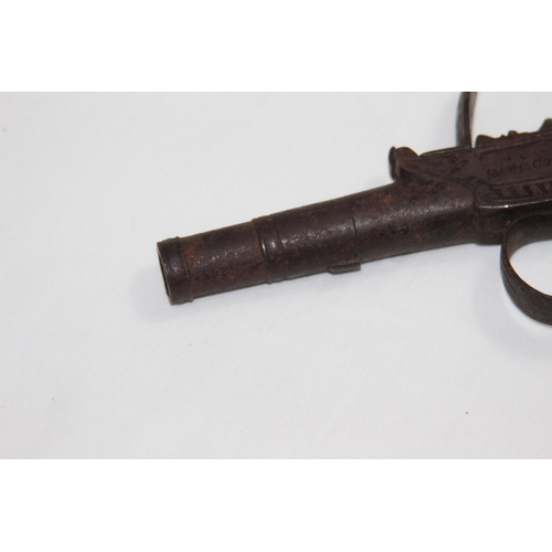 877 - ANTIQUE SEGALAS LONDON FLINT LOCK PISTOL - NEEDS RESTORATION 
16CM