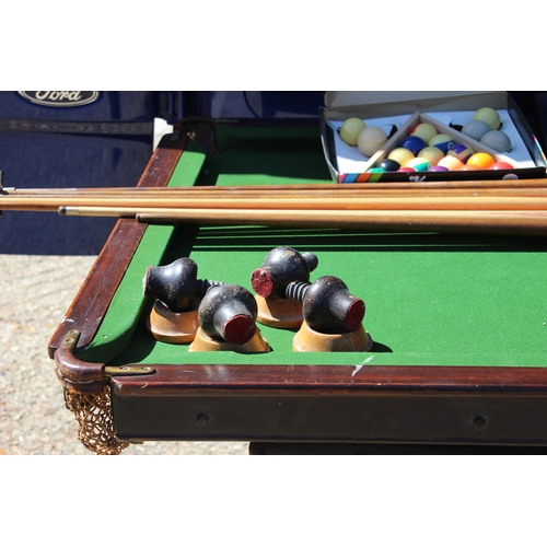 672 - VINTAGE POOL TABLE TOP AND VINTAGE POOL EPHEMERA 
160 X 86CM