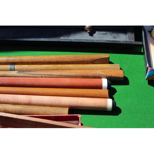 672 - VINTAGE POOL TABLE TOP AND VINTAGE POOL EPHEMERA 
160 X 86CM