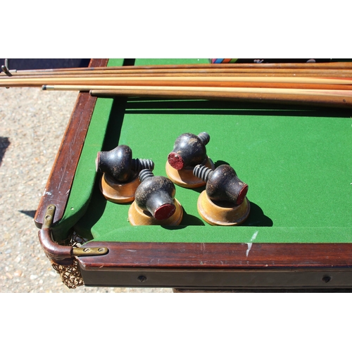 672 - VINTAGE POOL TABLE TOP AND VINTAGE POOL EPHEMERA 
160 X 86CM