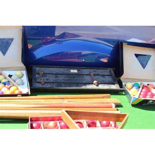 672 - VINTAGE POOL TABLE TOP AND VINTAGE POOL EPHEMERA 
160 X 86CM