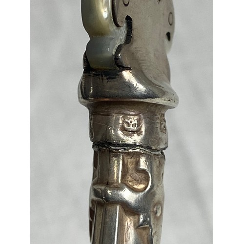 1055 - SILVER HANDLED LETTER OPENER WITH MOTHER OF PEARL BLADE - SHEFFIELD CIRCA 1880