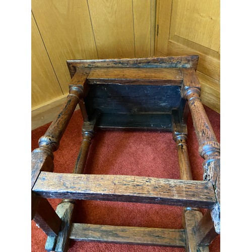 114 - ANTIQUE OAK COUNTRY STOOL - A/F
46 X 29 X 55CM