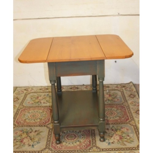 36 - PAINTED PINE DROP SIDED TABLE WITH PAIR OF STOOLS