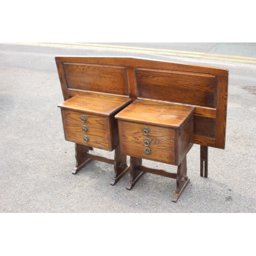 28 - PAIR OF VINTAGE OAK BEDSIDE TABLES AND HEADBOARD
138 X 90CM