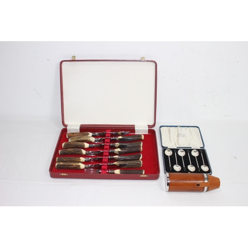 419 - CASED SET OF STEAK KNIVES AND COFFEE BEAN SPOONS