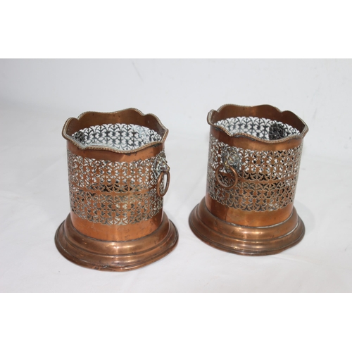 437 - 2 X COPPER WINE TALL COASTERS 
15.5CM