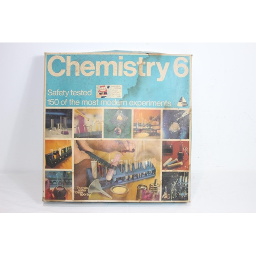 568 - VINTAGE CHEMISTRY 6 SET AND BOX OF CHEMISTRY GLASS VIALS ETC