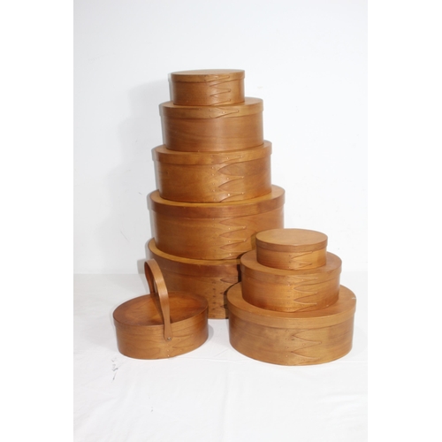 569 - 9 X ORLEANS CARPENTERS SHAKER CAPE COP BENTWOOD BOXES 
37 X 14.5CM