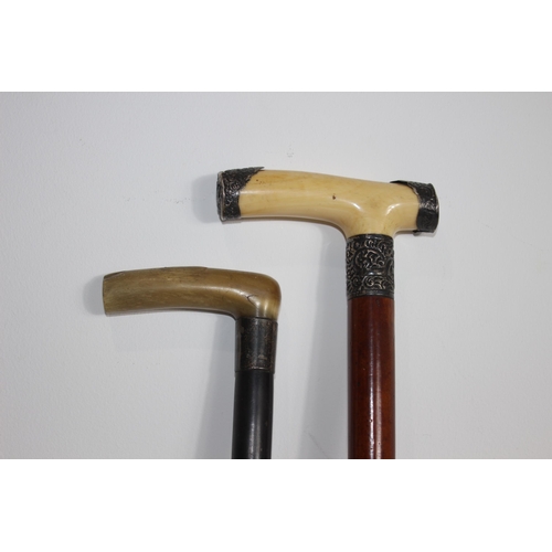 613 - 2 X SILVER BANDED WALKING STICKS