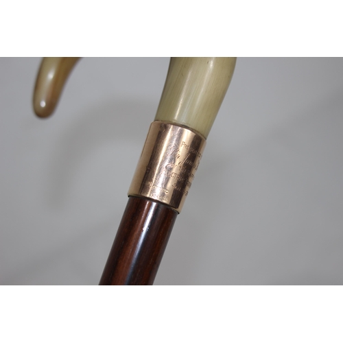 614 - GOLD TOPPED ENGRAVED WALKING STICK