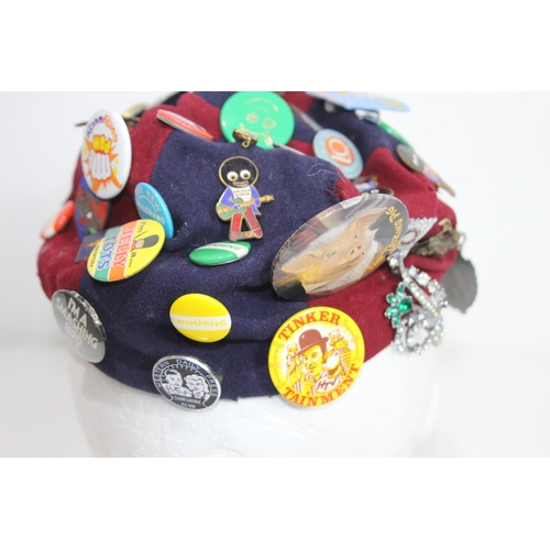 627 - VINTAGE SCHOOL CAP WITH COLLECTABLE BADGES