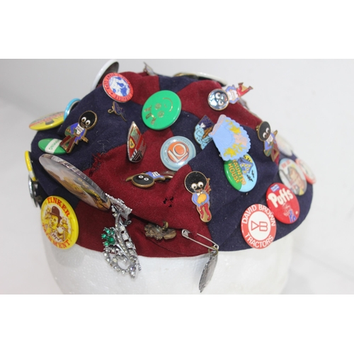 627 - VINTAGE SCHOOL CAP WITH COLLECTABLE BADGES