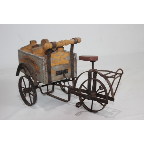 687 - VINTAGE WOODEN TRADERS TOY BIKE 
28CM