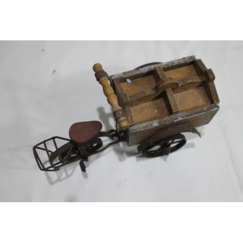 687 - VINTAGE WOODEN TRADERS TOY BIKE 
28CM