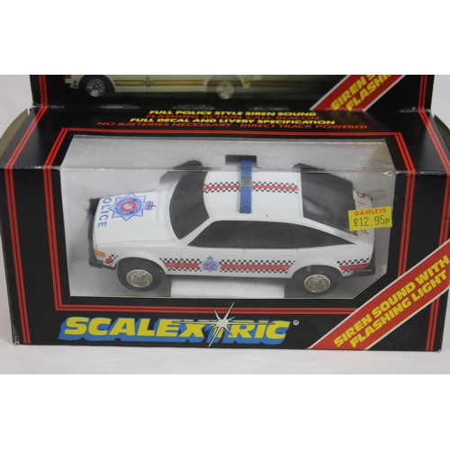 723 - 2 X BOXED VINTAGE SCALEXTRIC CARS WITH LIGHTS