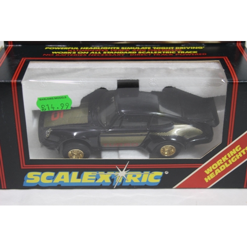 725 - 2 X BOXED VINTAGE SCALEXTRIC CARS WITH LIGHTS