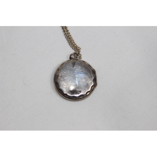 1042 - BRIGHT-CUT SILVER ROUND FORM LOCKET NECKLACE