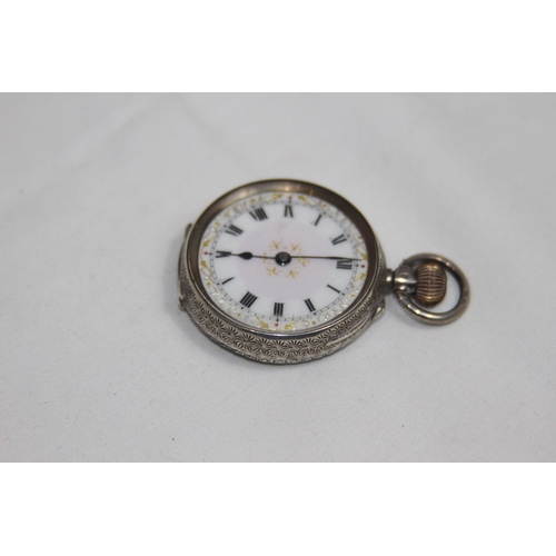 1043 - PINK ENAMELLED DIAL SILVER POCKET WATCH - WORKING - IMPORT LONDON 1910