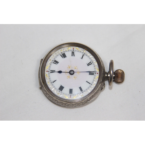 1043 - PINK ENAMELLED DIAL SILVER POCKET WATCH - WORKING - IMPORT LONDON 1910