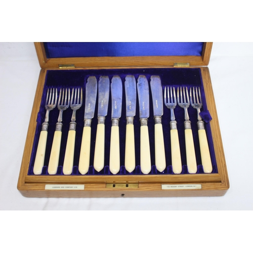 1051 - GARRARD AND COMPANY CASED SET OF 12 SILVER AND BONE HANDLED FISH KNIFES AND FORKS MADE BY MARTIN HAL... 