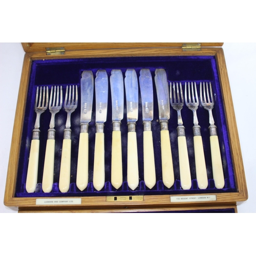 1051 - GARRARD AND COMPANY CASED SET OF 12 SILVER AND BONE HANDLED FISH KNIFES AND FORKS MADE BY MARTIN HAL... 