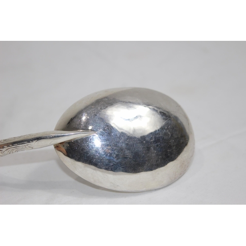 1147 - LARGE ASIAN SILVER PLATED SERVING SPOON WITH WOODEN HANDLE - 29CM LONG