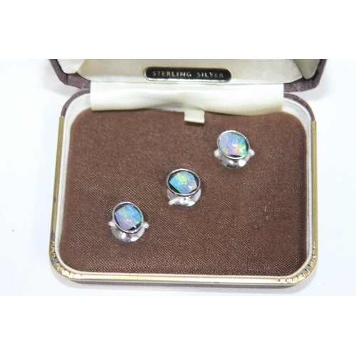 886 - BOXED SET OF SILVER AND OPAL STUDS