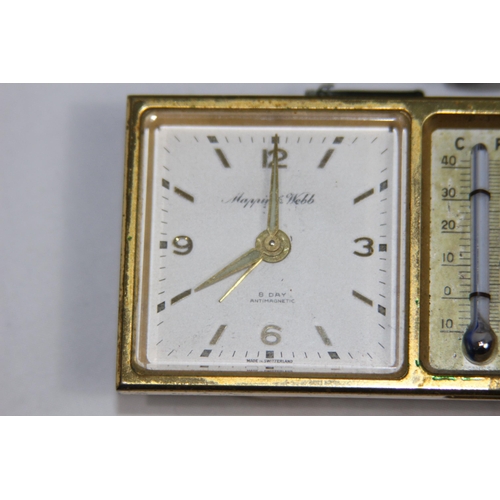 913 - MAPPIN AND WEBB GREEN LEATHER CASED CLOCK AND BAROMETER