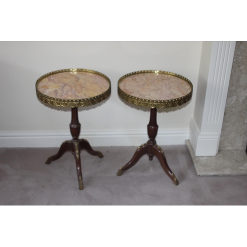 18 - PAIR OF MARBLE TOPPED WINE TABLES 
39 X 56CM