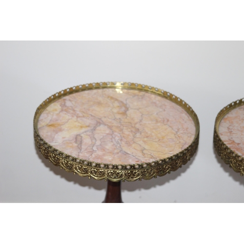 18 - PAIR OF MARBLE TOPPED WINE TABLES 
39 X 56CM