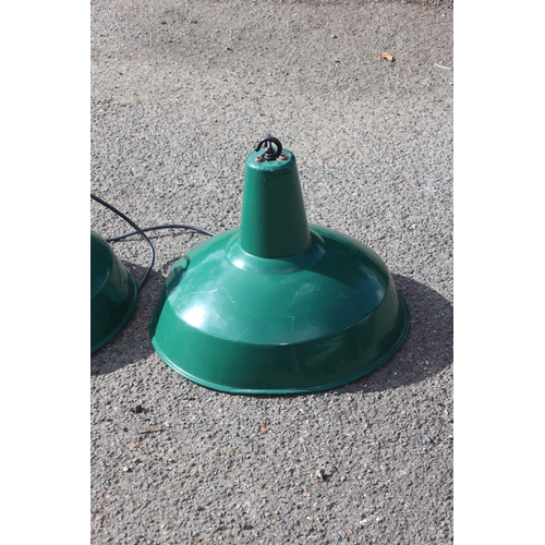 201 - SET OF 4 GREEN ENAMEL INDUSTRIAL STYLE HANGING CELING LIGHTS 
46 X 42CM