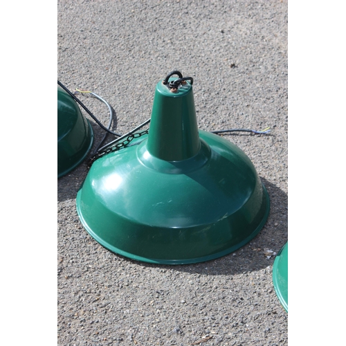 201 - SET OF 4 GREEN ENAMEL INDUSTRIAL STYLE HANGING CELING LIGHTS 
46 X 42CM