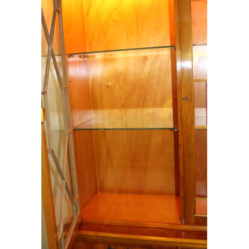 19 - YEW WOOD DISPLAY CABINET 
147 X 37 X 190CM